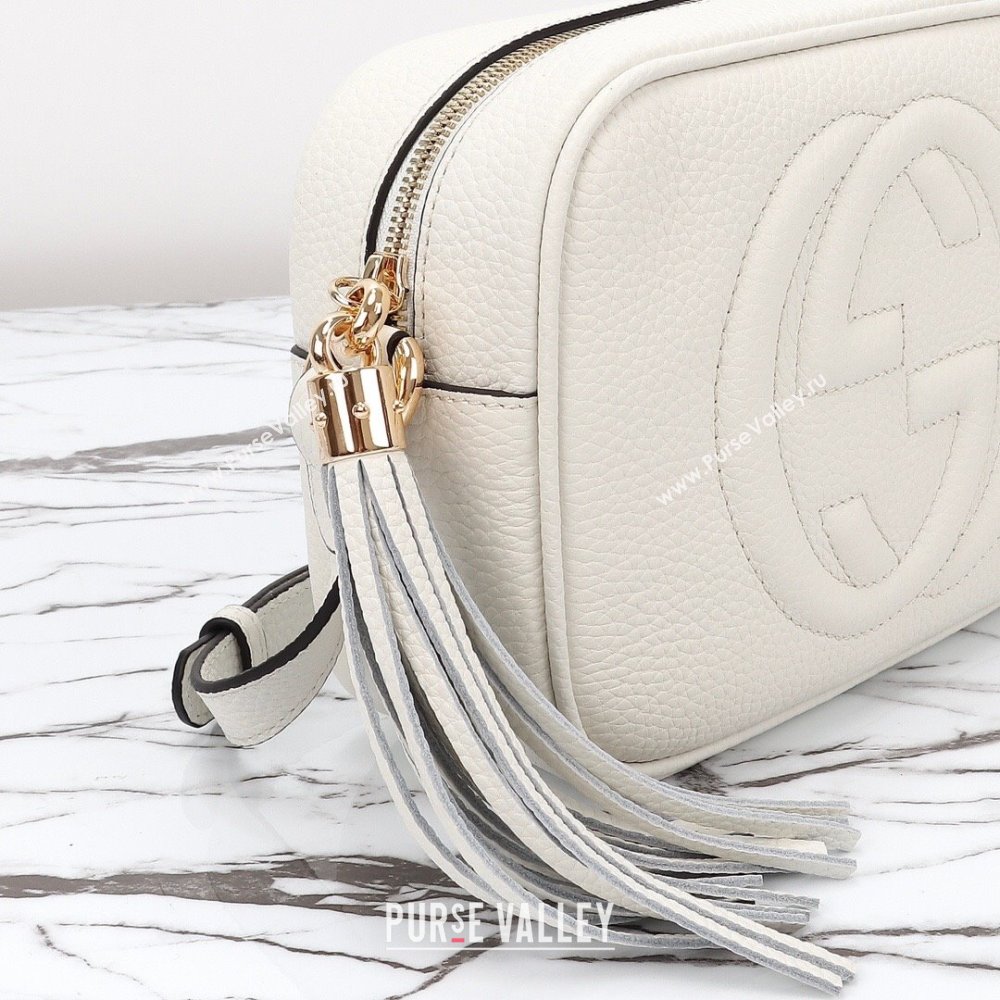 Gucci Soho Small Leather Interlocking G Tassel Disco Camera Bag White 308364 2024 (DLH-240828031)