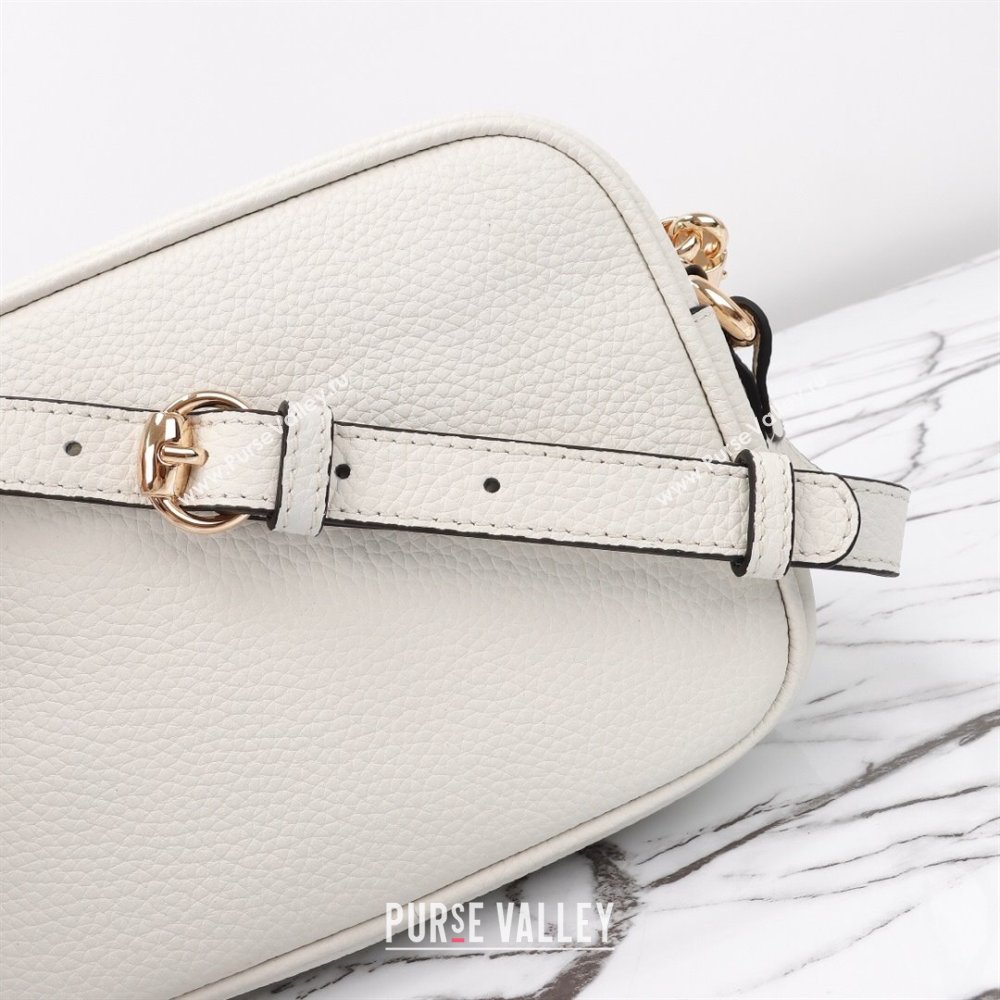 Gucci Soho Small Leather Interlocking G Tassel Disco Camera Bag White 308364 2024 (DLH-240828031)