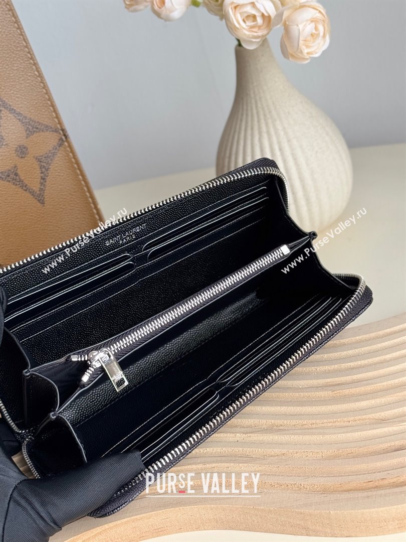 Saint Laurent Cassandre Matelasse Zip Around Wallet in Grained Leather 358094 Black/Silver 2025 (YY-250409060)