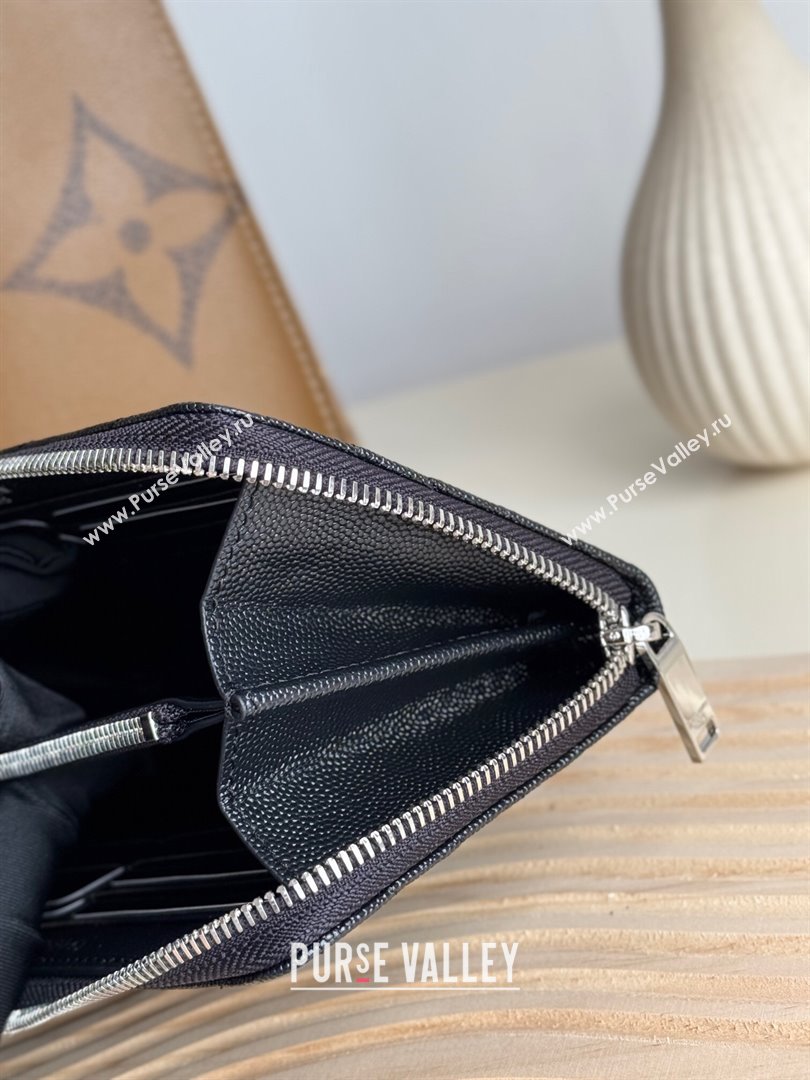 Saint Laurent Cassandre Matelasse Zip Around Wallet in Grained Leather 358094 Black/Silver 2025 (YY-250409060)
