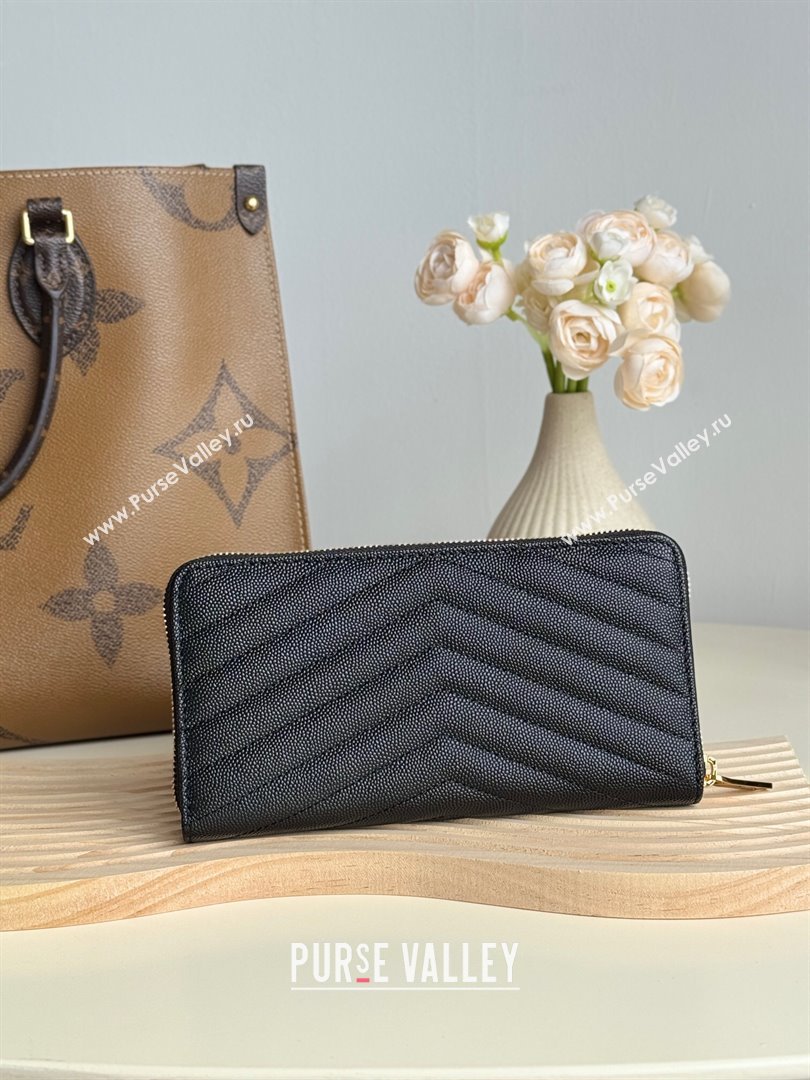 Saint Laurent Cassandre Matelasse Zip Around Wallet in Grained Leather 358094 Black/Gold 2025 (YY-250409059)