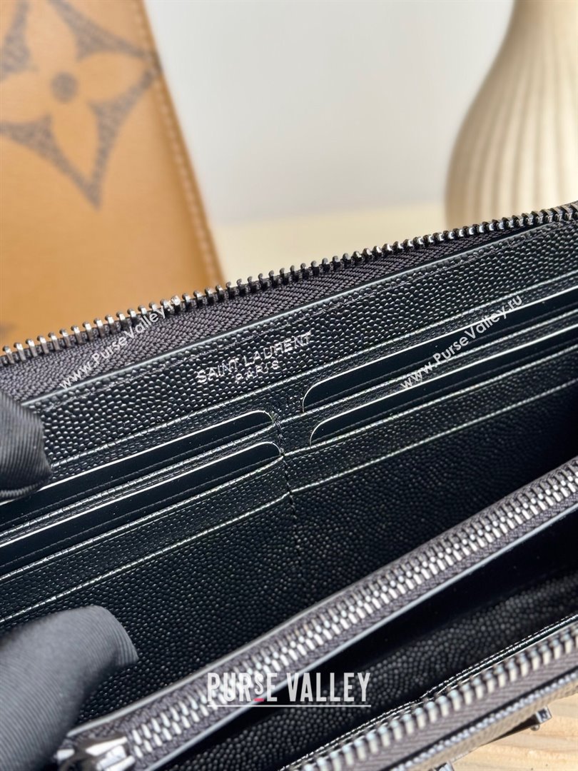 Saint Laurent Cassandre Matelasse Zip Around Wallet in Grained Leather 358094 All Black 2025 (YY-250409061)