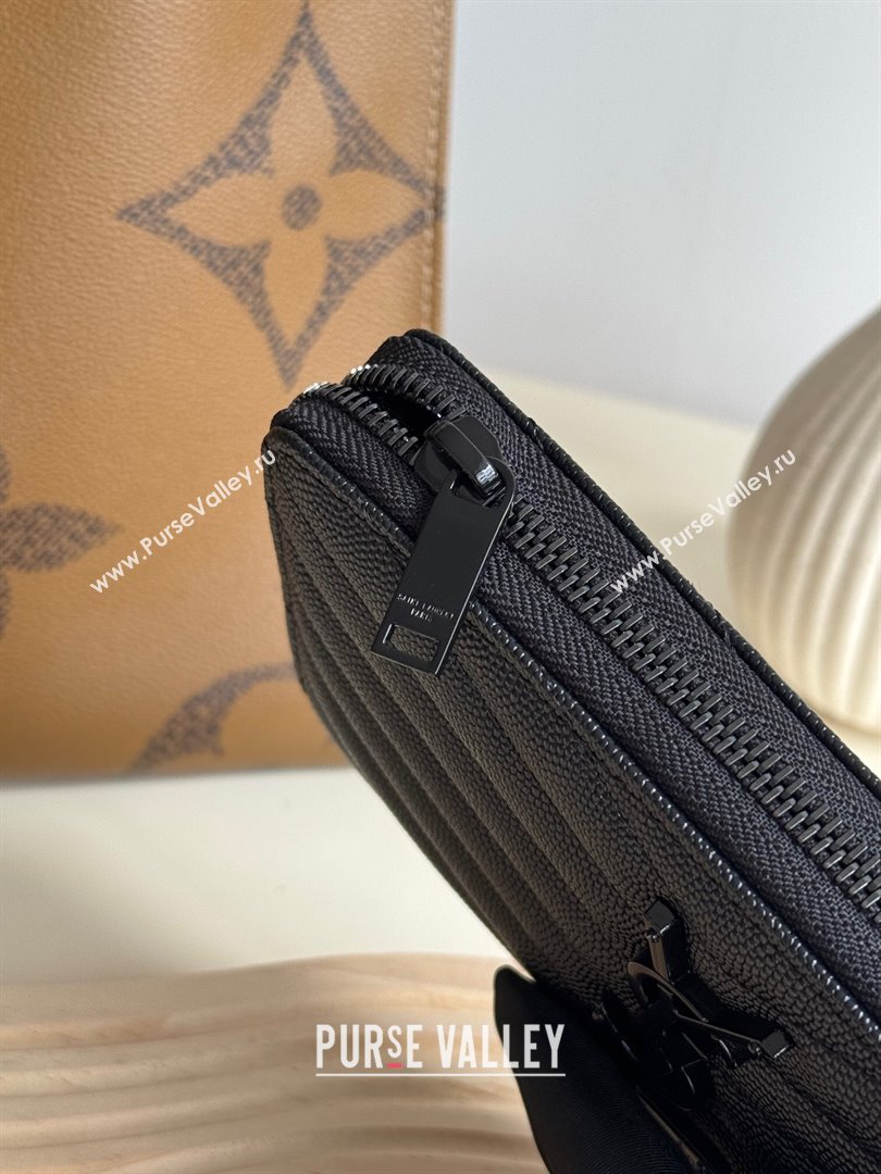Saint Laurent Cassandre Matelasse Zip Around Wallet in Grained Leather 358094 All Black 2025 (YY-250409061)