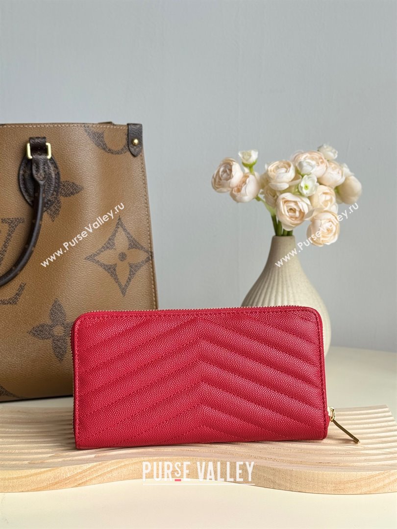 Saint Laurent Cassandre Matelasse Zip Around Wallet in Grained Leather 358094 Red 2025 (YY-250409062)