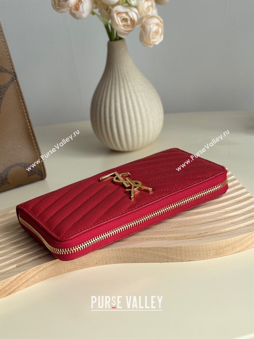 Saint Laurent Cassandre Matelasse Zip Around Wallet in Grained Leather 358094 Red 2025 (YY-250409062)