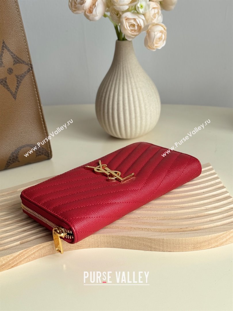 Saint Laurent Cassandre Matelasse Zip Around Wallet in Grained Leather 358094 Red 2025 (YY-250409062)