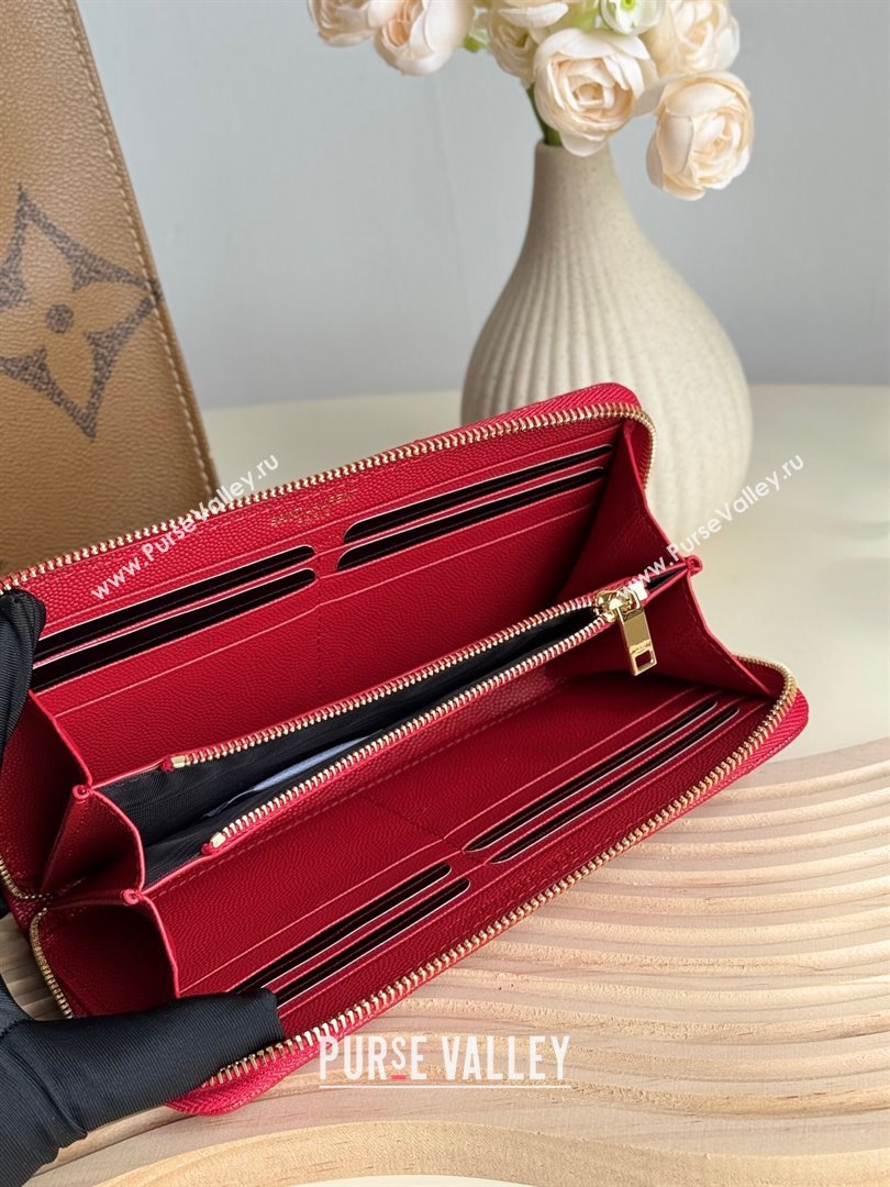Saint Laurent Cassandre Matelasse Zip Around Wallet in Grained Leather 358094 Red 2025 (YY-250409062)