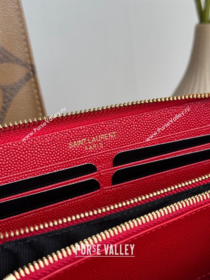 Saint Laurent Cassandre Matelasse Zip Around Wallet in Grained Leather 358094 Red 2025 (YY-250409062)