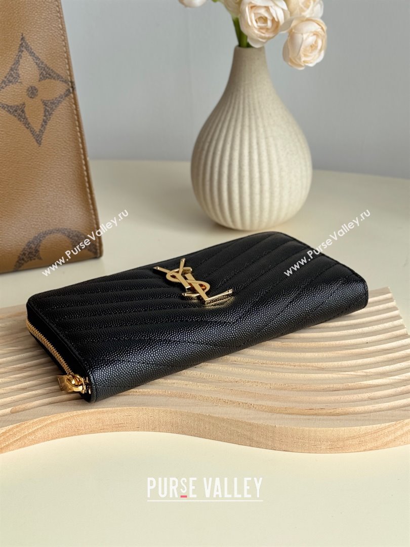 Saint Laurent Cassandre Matelasse Zip Around Wallet in Grained Leather 358094 Black/Gold 2025 (YY-250409059)