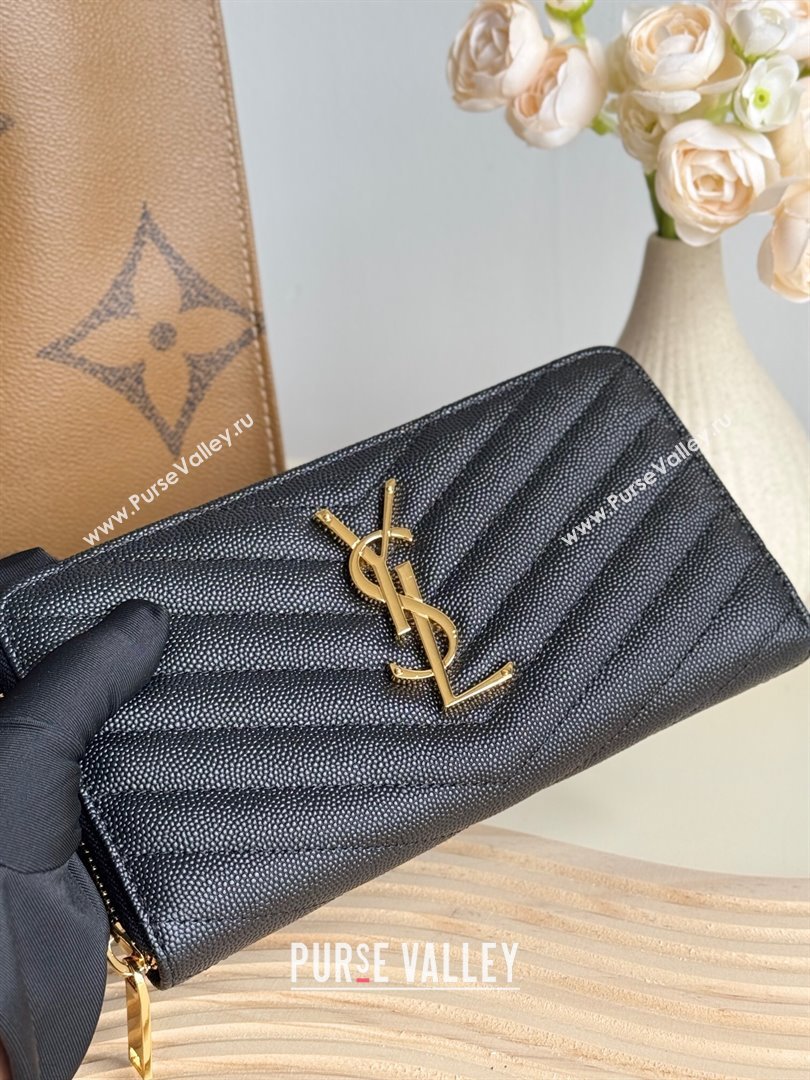 Saint Laurent Cassandre Matelasse Zip Around Wallet in Grained Leather 358094 Black/Gold 2025 (YY-250409059)