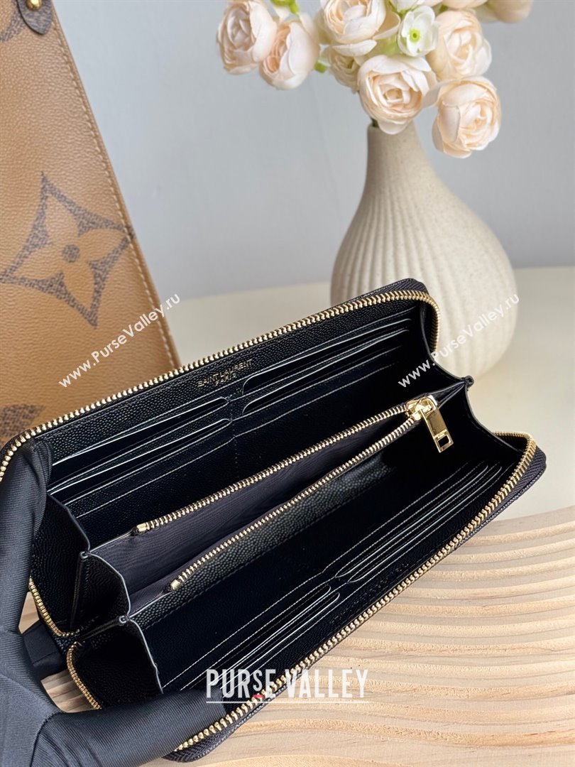 Saint Laurent Cassandre Matelasse Zip Around Wallet in Grained Leather 358094 Black/Gold 2025 (YY-250409059)