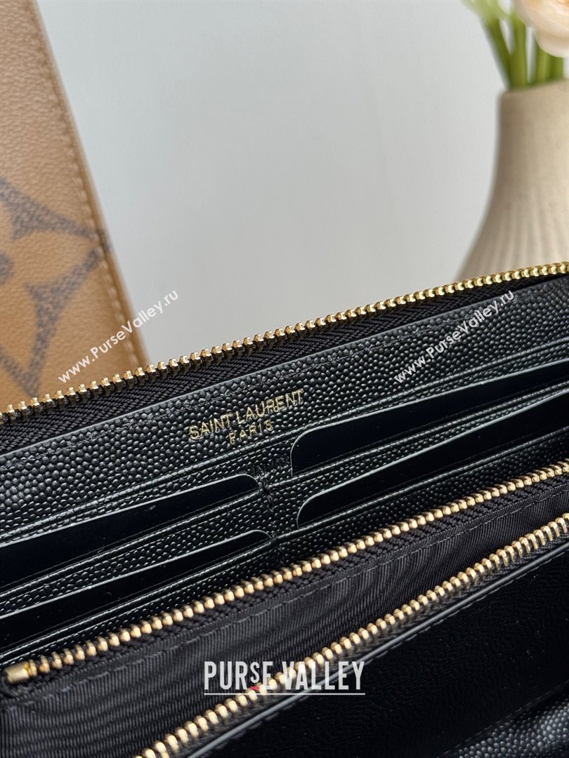 Saint Laurent Cassandre Matelasse Zip Around Wallet in Grained Leather 358094 Black/Gold 2025 (YY-250409059)