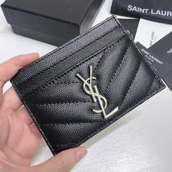 Saint Laurent Grained Leather Card Holder 423291 Black/Silver 2024 (nana-240417063)