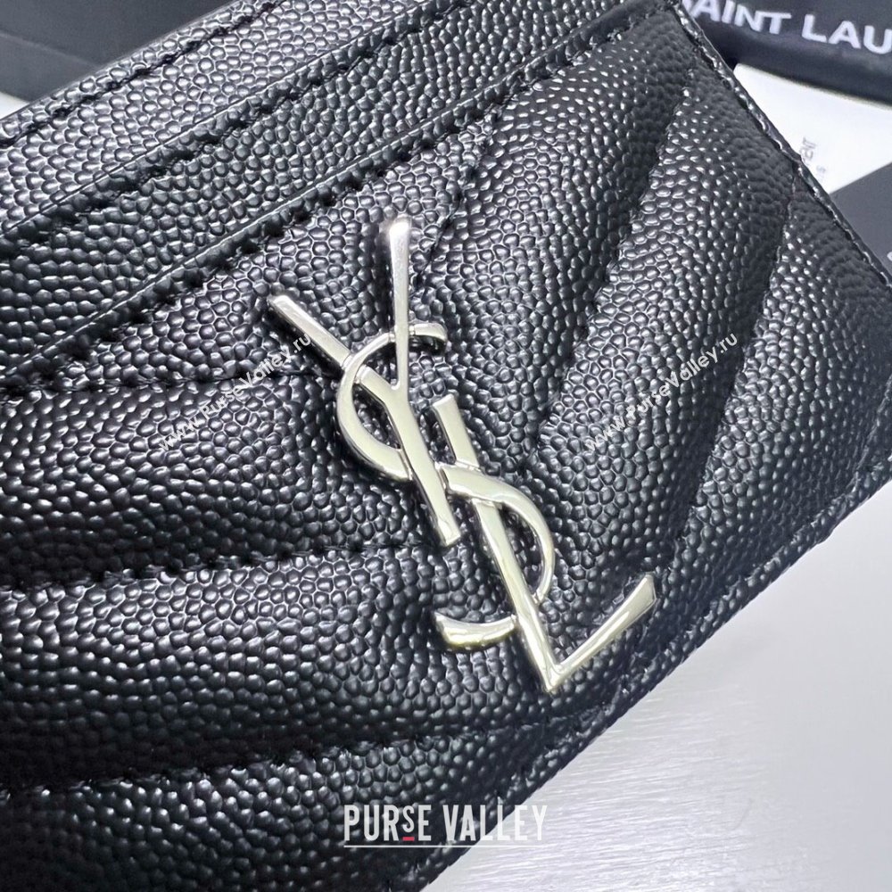 Saint Laurent Grained Leather Card Holder 423291 Black/Silver 2024 (nana-240417063)