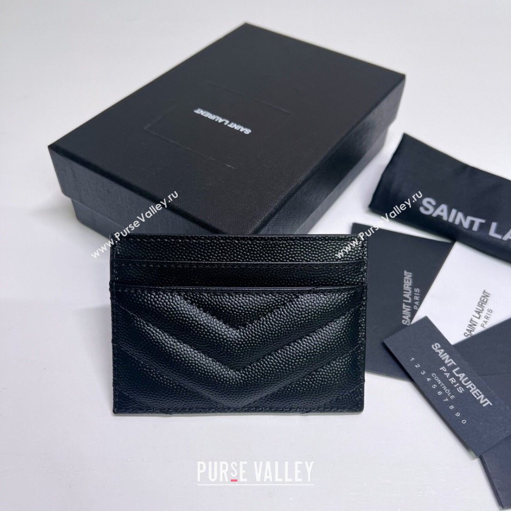 Saint Laurent Grained Leather Card Holder 423291 Black/Silver 2024 (nana-240417063)