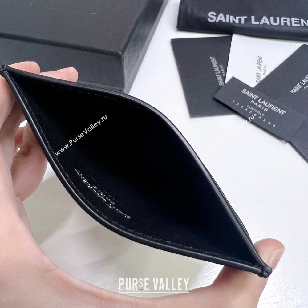 Saint Laurent Grained Leather Card Holder 423291 Black/Silver 2024 (nana-240417063)