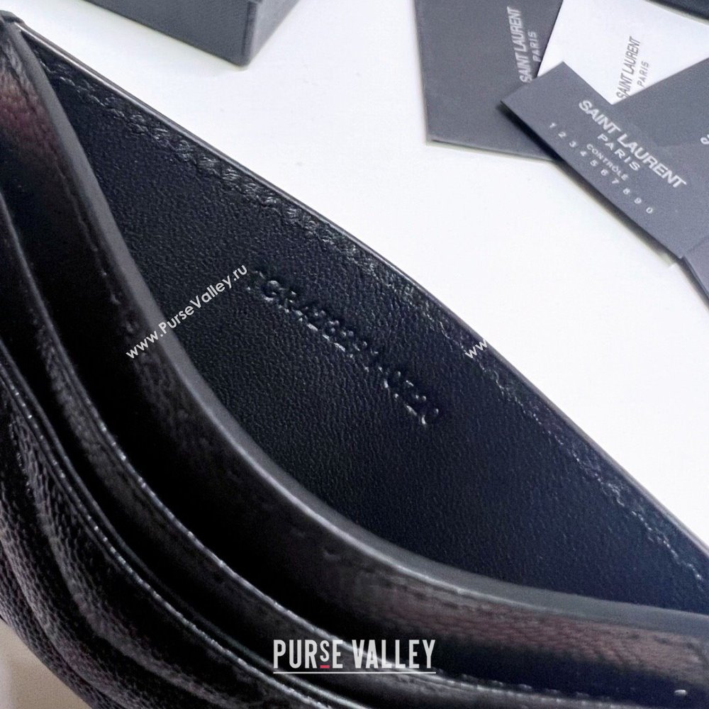 Saint Laurent Grained Leather Card Holder 423291 Black/Silver 2024 (nana-240417063)