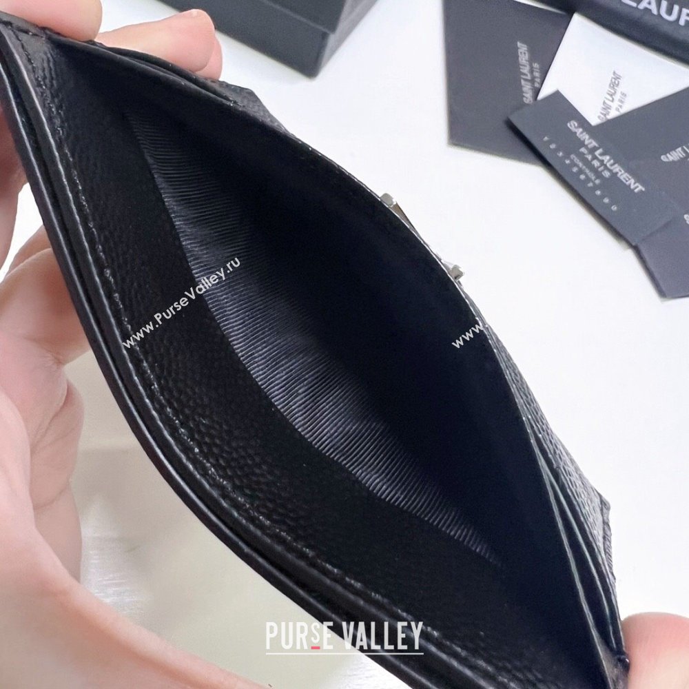 Saint Laurent Grained Leather Card Holder 423291 Black/Silver 2024 (nana-240417063)