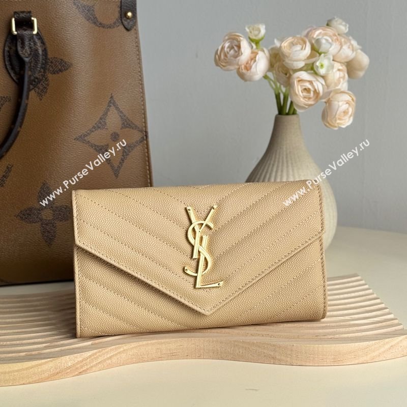 Saint Laurent Envelope Flap Long Wallet in Grained Leather Beige 2025 437469 (YY-250409055)