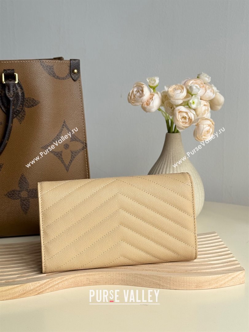 Saint Laurent Envelope Flap Long Wallet in Grained Leather Beige 2025 437469 (YY-250409055)