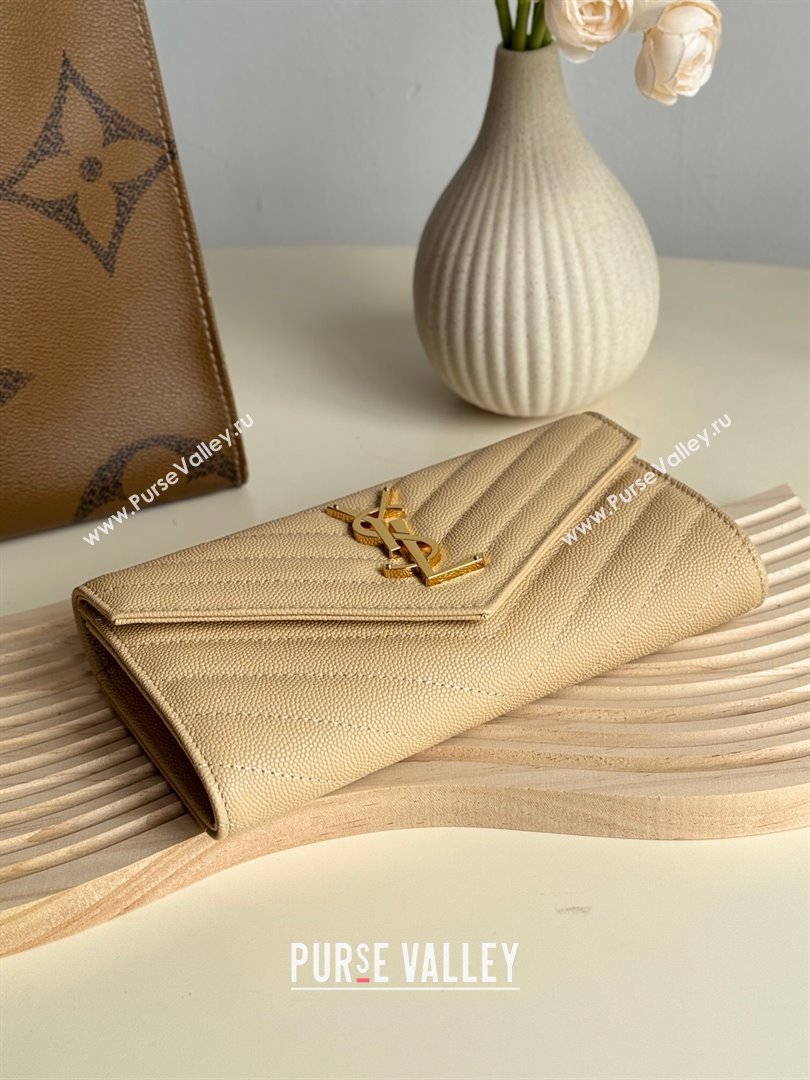 Saint Laurent Envelope Flap Long Wallet in Grained Leather Beige 2025 437469 (YY-250409055)