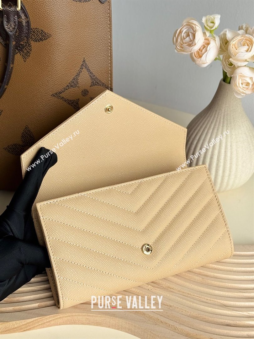 Saint Laurent Envelope Flap Long Wallet in Grained Leather Beige 2025 437469 (YY-250409055)