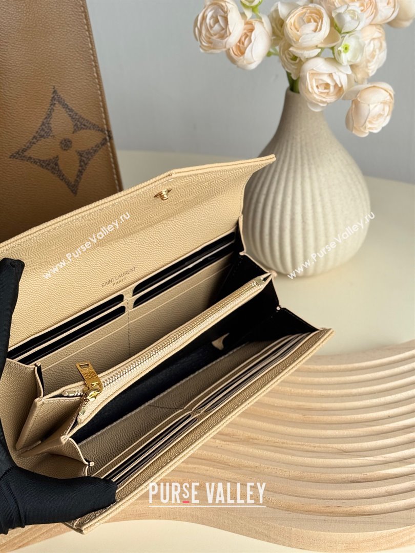 Saint Laurent Envelope Flap Long Wallet in Grained Leather Beige 2025 437469 (YY-250409055)