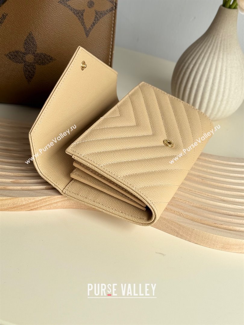 Saint Laurent Envelope Flap Long Wallet in Grained Leather Beige 2025 437469 (YY-250409055)
