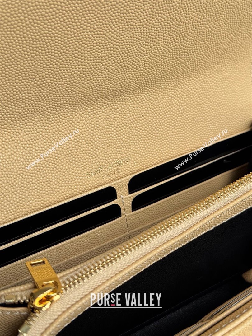 Saint Laurent Envelope Flap Long Wallet in Grained Leather Beige 2025 437469 (YY-250409055)