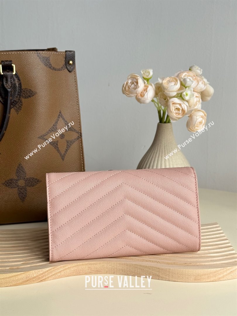 Saint Laurent Envelope Flap Long Wallet in Grained Leather Light Pink 2025 437469 (YY-250409056)