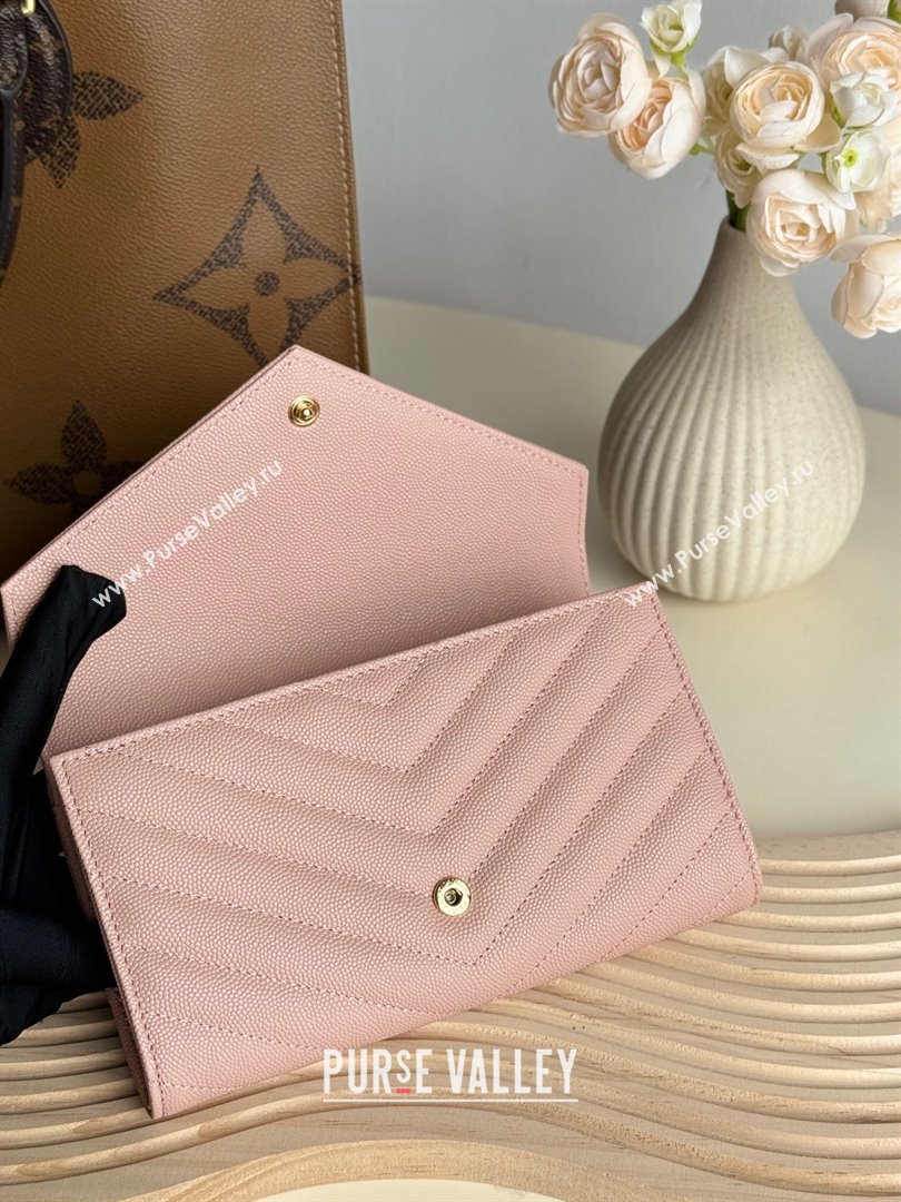 Saint Laurent Envelope Flap Long Wallet in Grained Leather Light Pink 2025 437469 (YY-250409056)