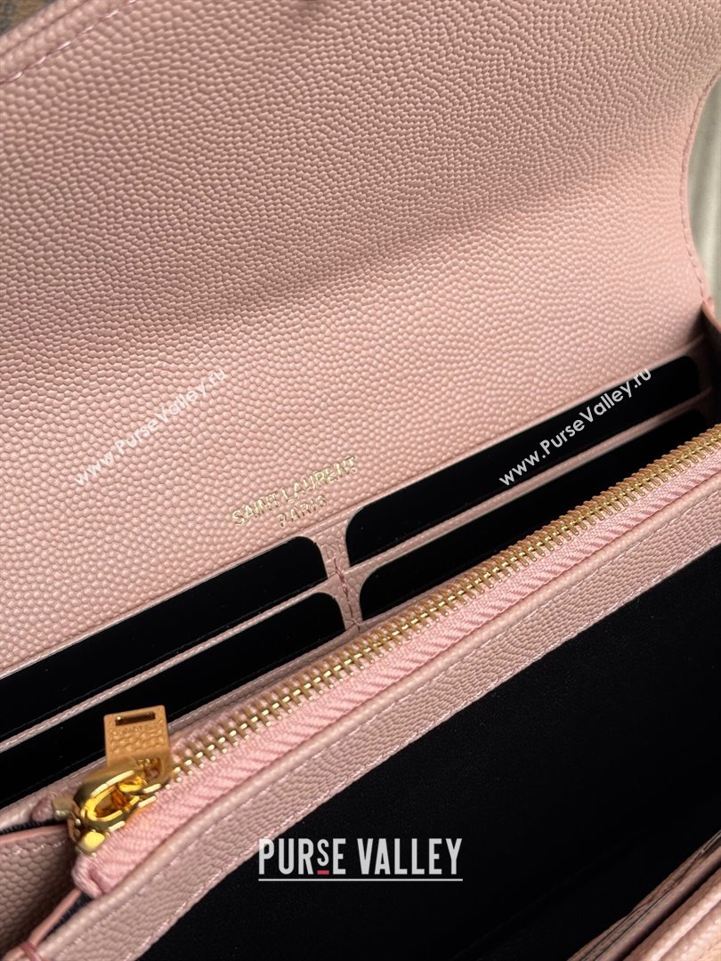 Saint Laurent Envelope Flap Long Wallet in Grained Leather Light Pink 2025 437469 (YY-250409056)