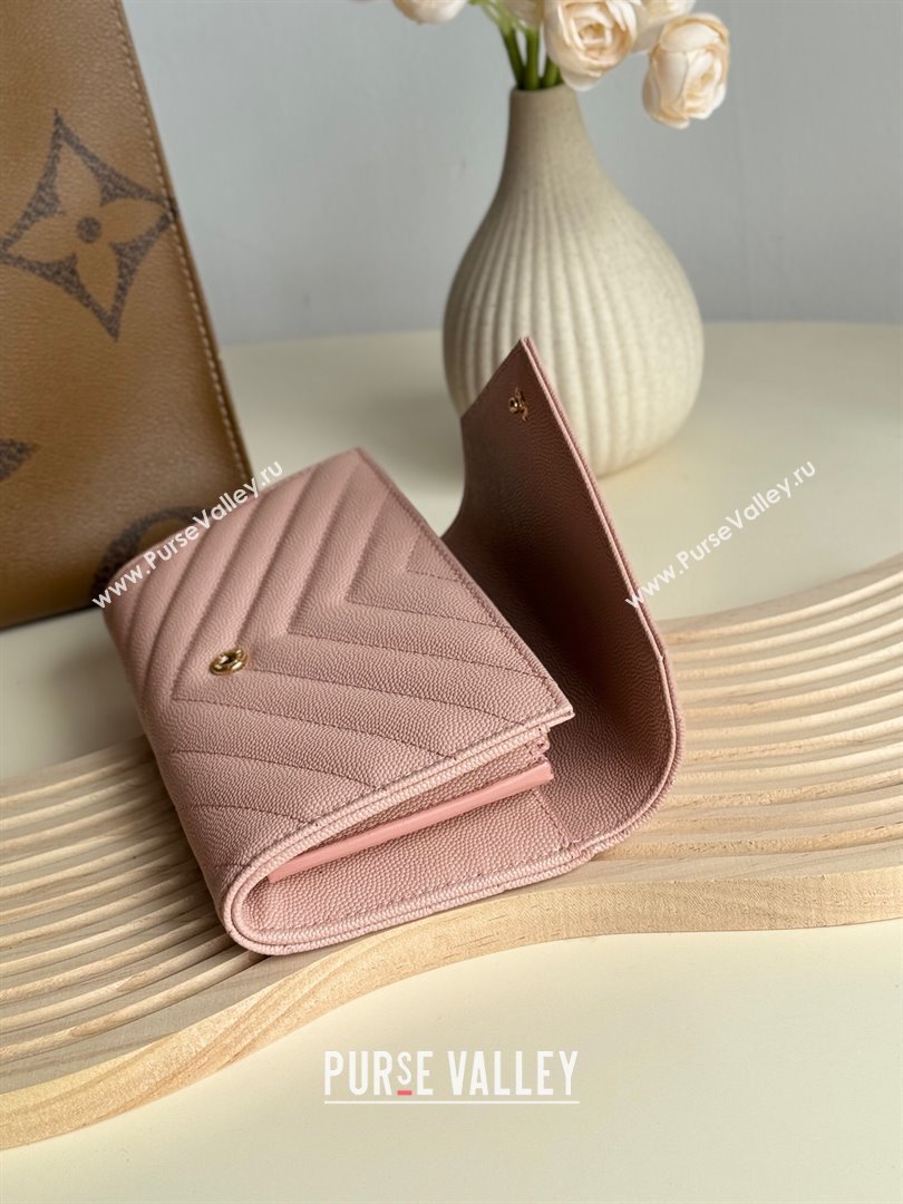 Saint Laurent Envelope Flap Long Wallet in Grained Leather Light Pink 2025 437469 (YY-250409056)