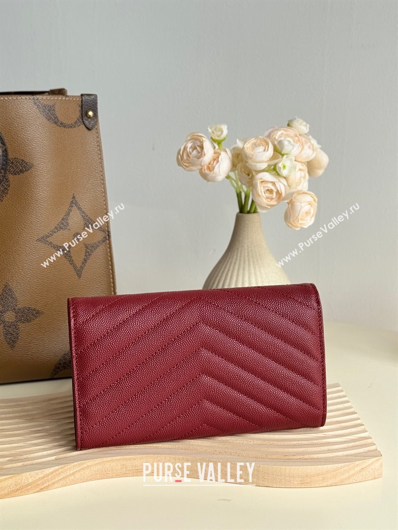 Saint Laurent Envelope Flap Long Wallet in Grained Leather Burgundy 2025 437469 (YY-250409057)