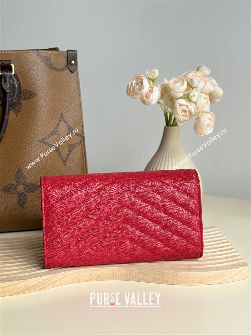 Saint Laurent Envelope Flap Long Wallet in Grained Leather Red 2025 437469 (YY-250409054)