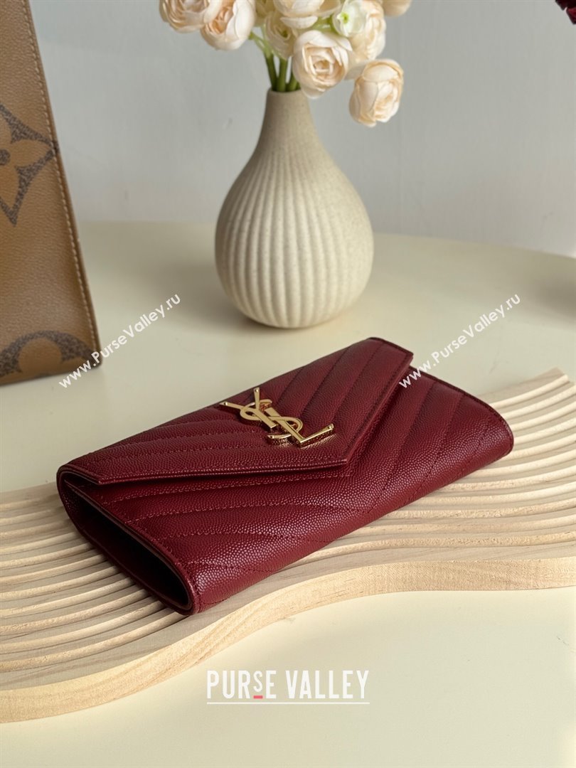 Saint Laurent Envelope Flap Long Wallet in Grained Leather Burgundy 2025 437469 (YY-250409057)