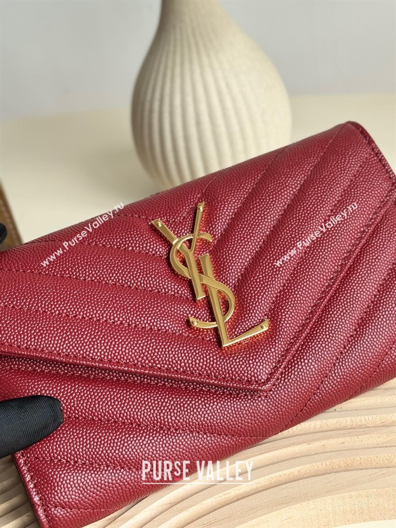 Saint Laurent Envelope Flap Long Wallet in Grained Leather Burgundy 2025 437469 (YY-250409057)