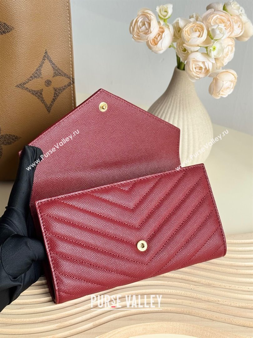 Saint Laurent Envelope Flap Long Wallet in Grained Leather Burgundy 2025 437469 (YY-250409057)