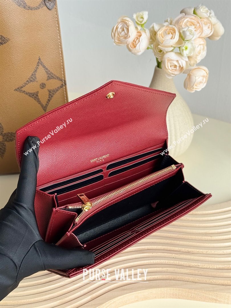 Saint Laurent Envelope Flap Long Wallet in Grained Leather Burgundy 2025 437469 (YY-250409057)