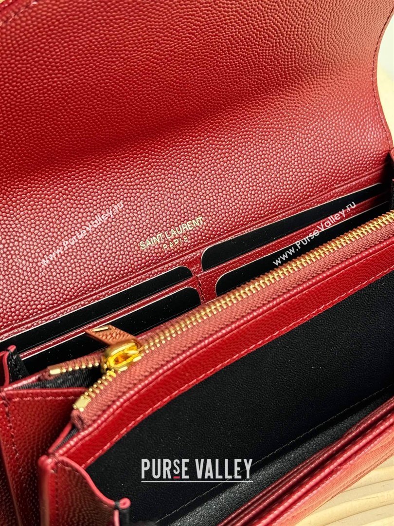 Saint Laurent Envelope Flap Long Wallet in Grained Leather Burgundy 2025 437469 (YY-250409057)