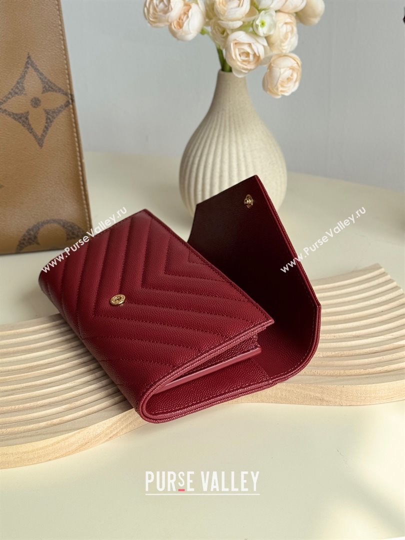 Saint Laurent Envelope Flap Long Wallet in Grained Leather Burgundy 2025 437469 (YY-250409057)