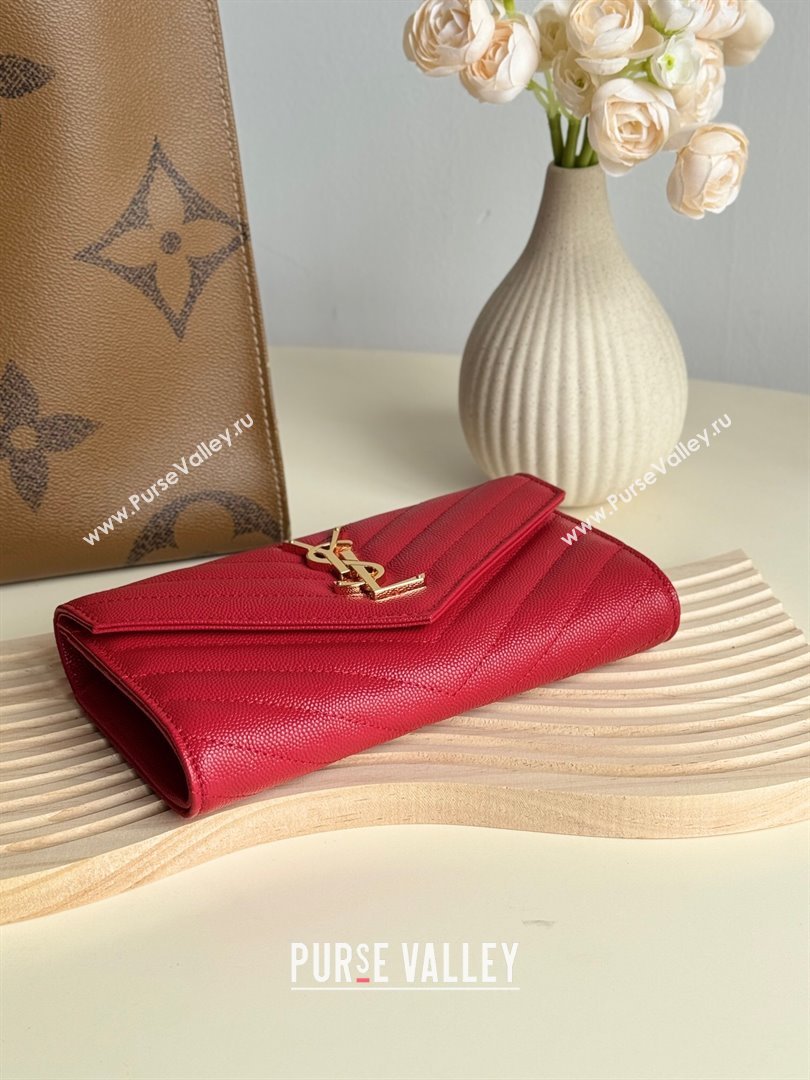Saint Laurent Envelope Flap Long Wallet in Grained Leather Red 2025 437469 (YY-250409054)