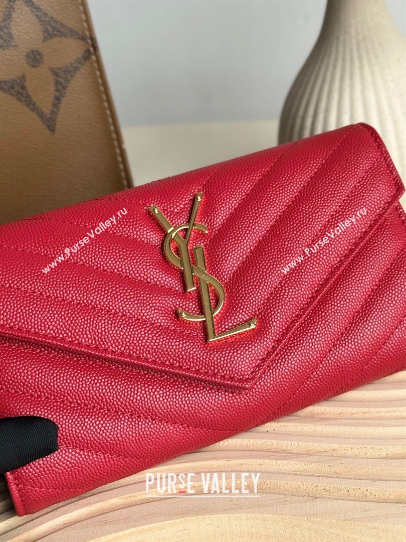 Saint Laurent Envelope Flap Long Wallet in Grained Leather Red 2025 437469 (YY-250409054)