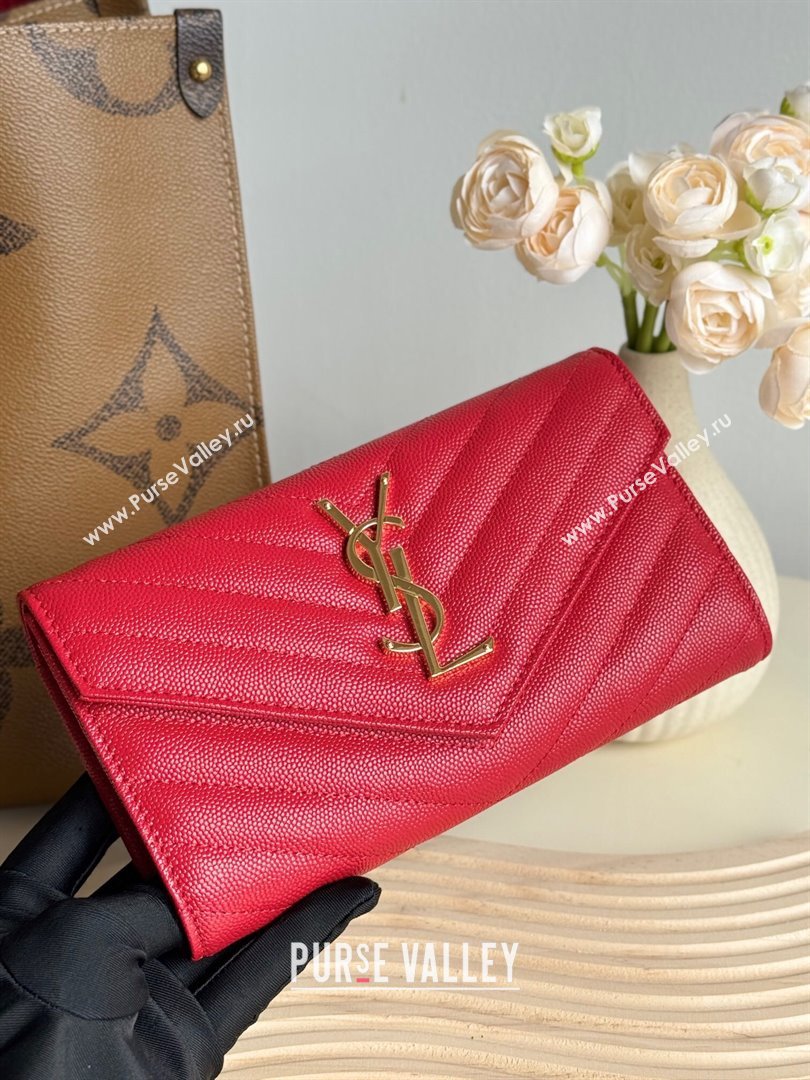 Saint Laurent Envelope Flap Long Wallet in Grained Leather Red 2025 437469 (YY-250409054)