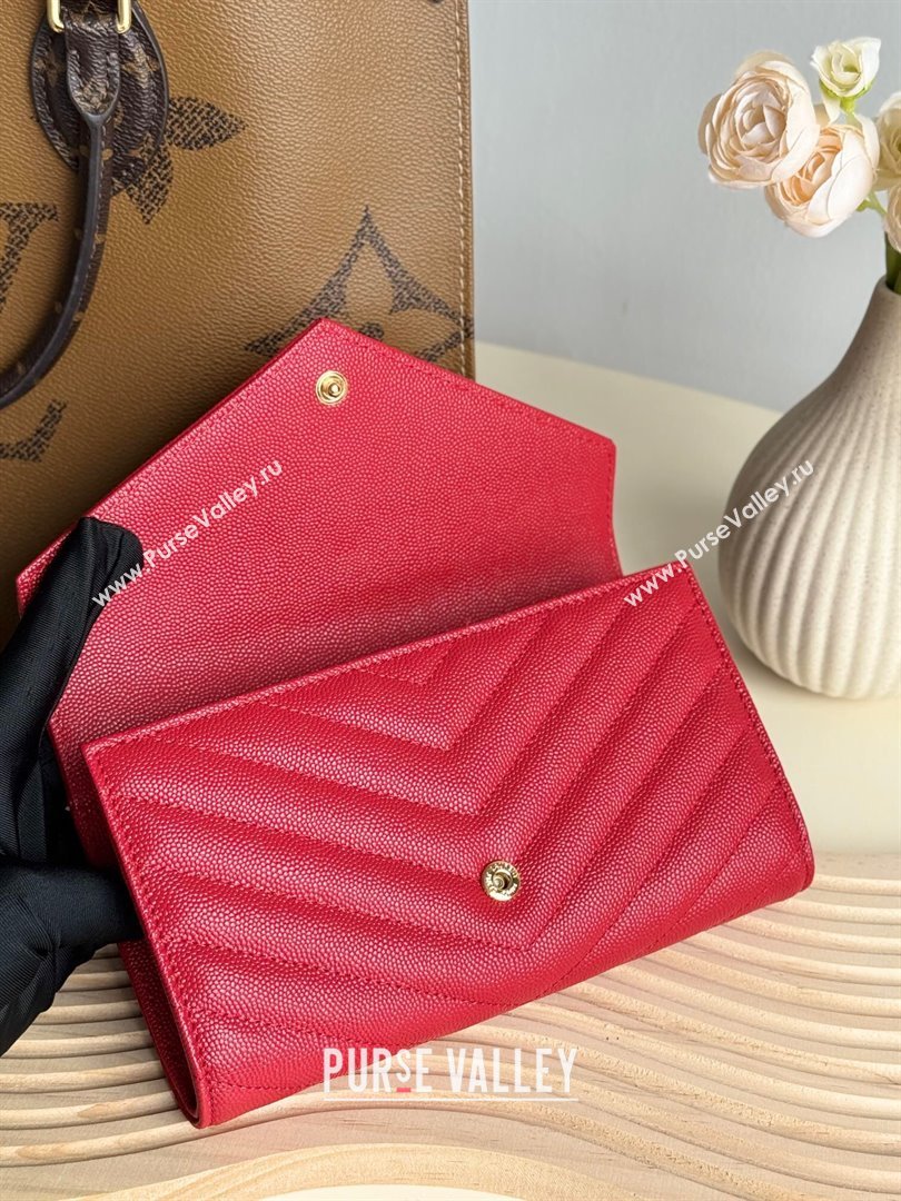 Saint Laurent Envelope Flap Long Wallet in Grained Leather Red 2025 437469 (YY-250409054)