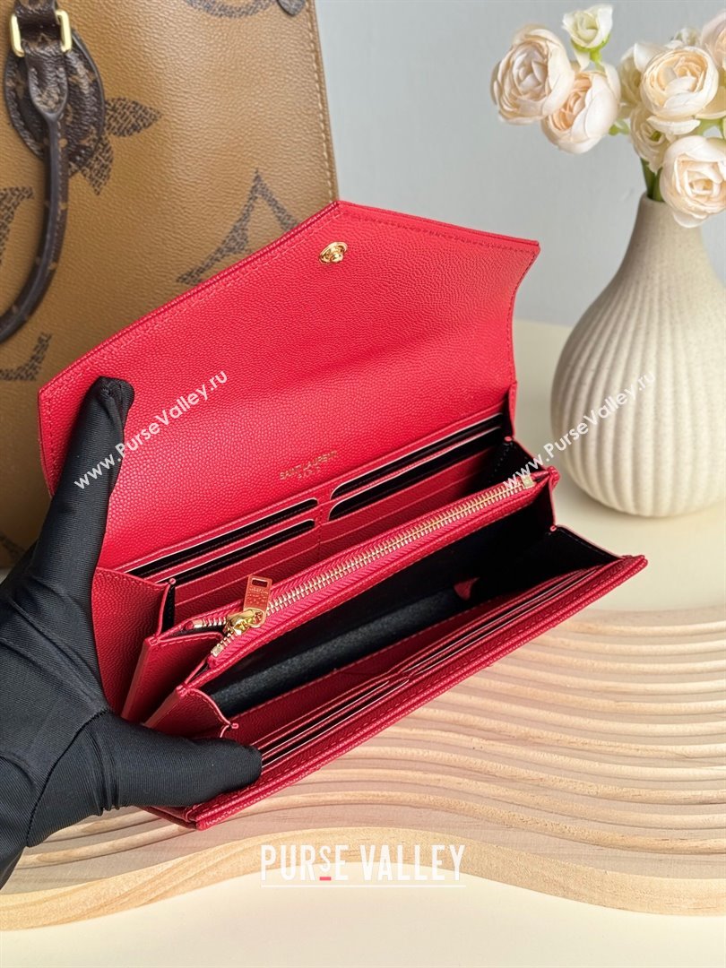 Saint Laurent Envelope Flap Long Wallet in Grained Leather Red 2025 437469 (YY-250409054)