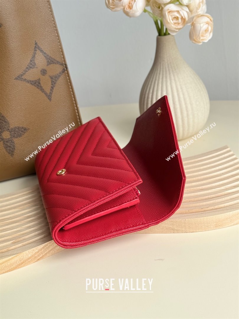 Saint Laurent Envelope Flap Long Wallet in Grained Leather Red 2025 437469 (YY-250409054)