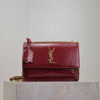 Saint Laurent Sunset Medium Bag in Crocodile Embossed Leather 442906 Red 2025 (YY-250625087)