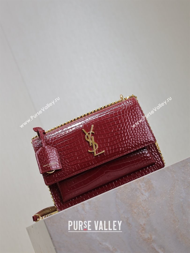 Saint Laurent Sunset Medium Bag in Crocodile Embossed Leather 442906 Red 2025 (YY-250625087)