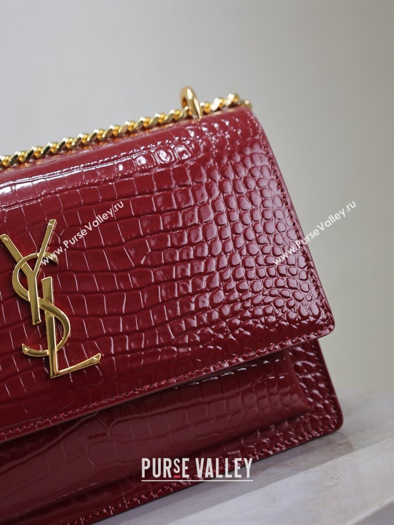 Saint Laurent Sunset Medium Bag in Crocodile Embossed Leather 442906 Red 2025 (YY-250625087)